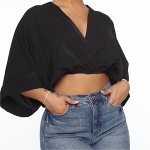 NWOT Black V Crop Top Blouse